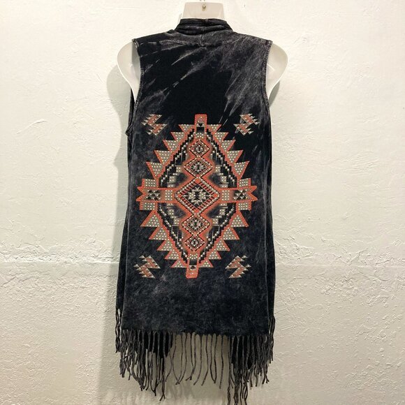 Vocal Black and Orange Tribal Fringe Vest - Picture 2 of 10